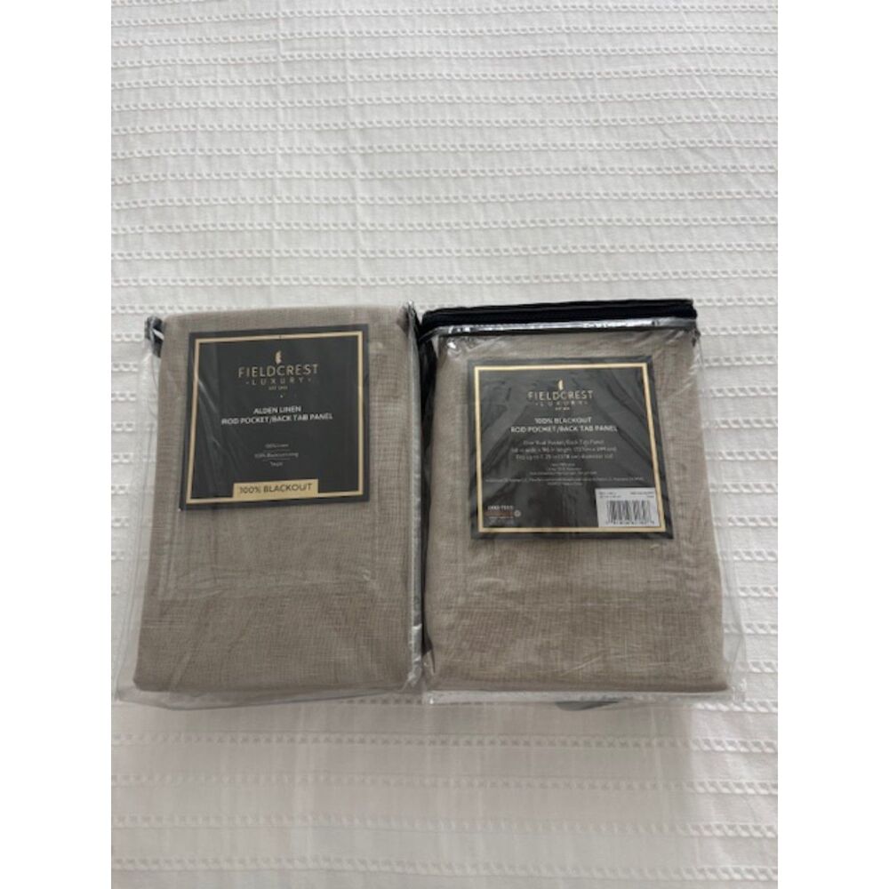 NWT Fieldcrest Luxury Linen Aiden Pocket/Back Tab Panels Taupe Brown